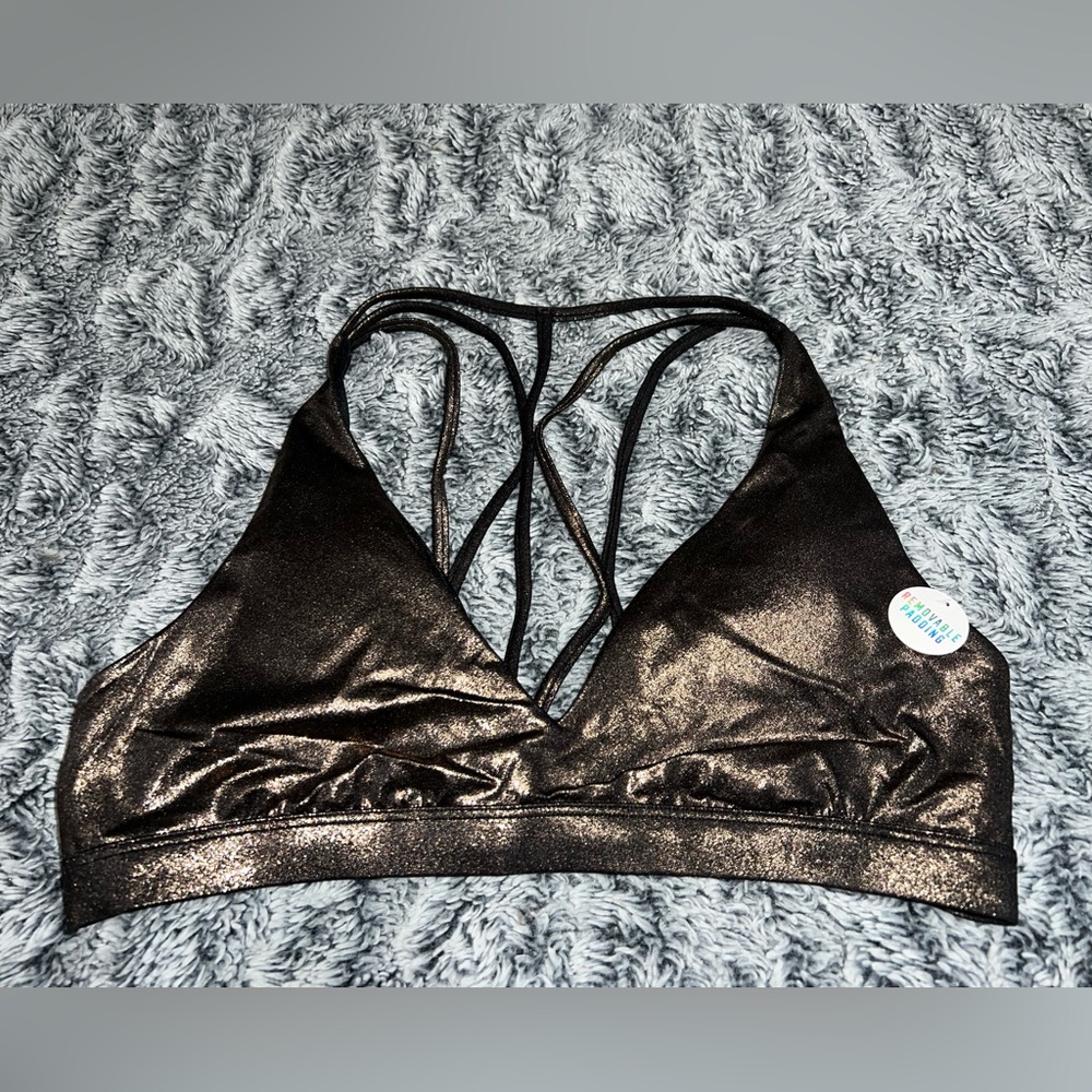 NWT Victoria’s Secret Pink Collection Vintage Bronzey Bling Strappy Bralette L